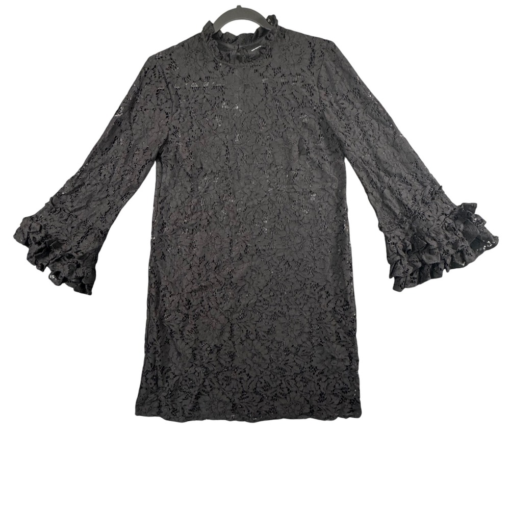 Who What Wear Womens Black Lace Mock Neck Shift Dress XS Romantic Victorian Chic